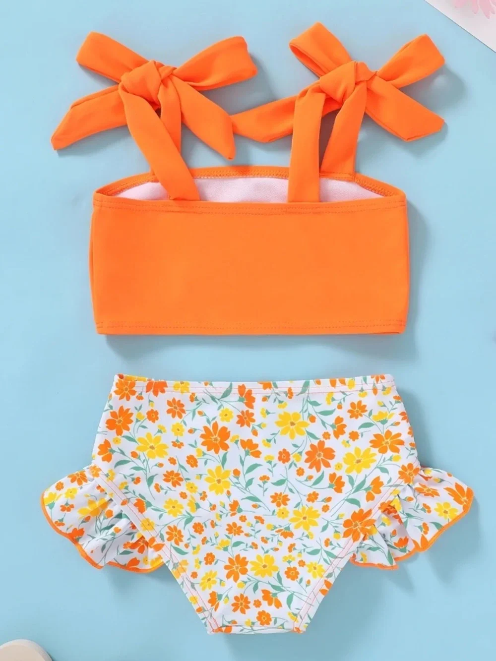 NWT Happy Town Toddler Orange Floral Two Piece Swimsuit-5T/6T